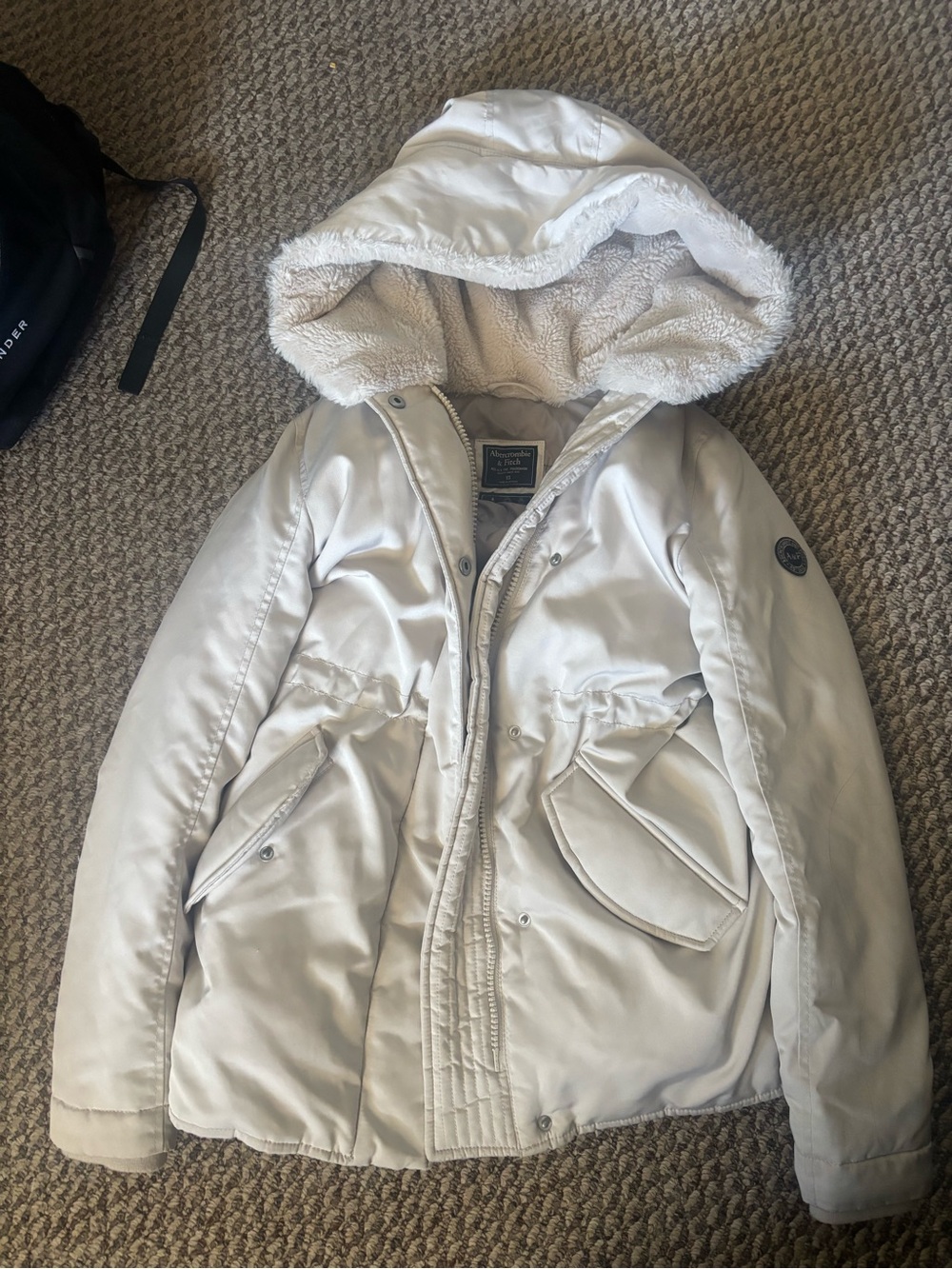 abercrombie and fitch  Beige Hooded Puffer Jacket